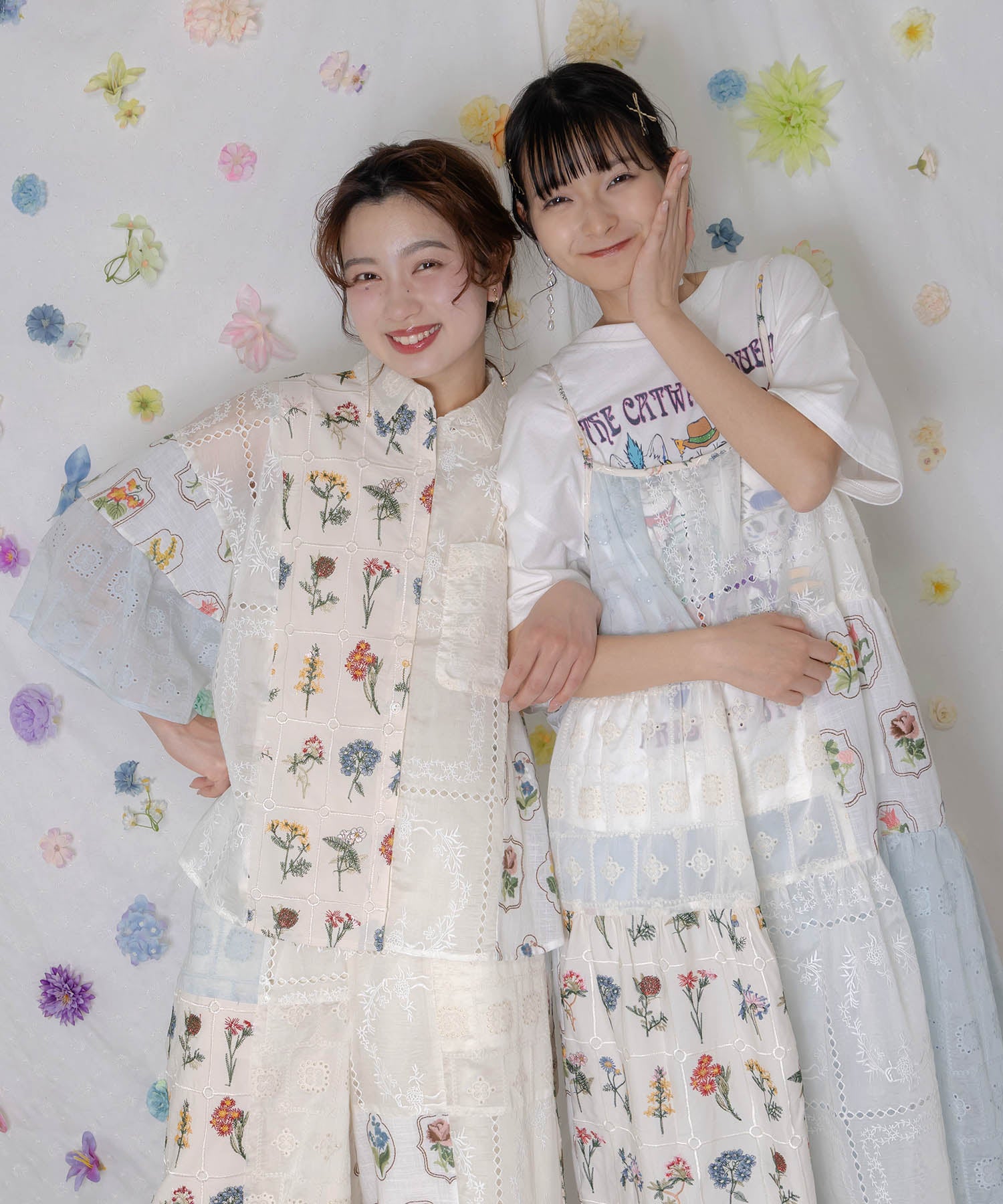 162601：花刺繍×コットンレース×シアー 異素材シャツの通販-ScoLar