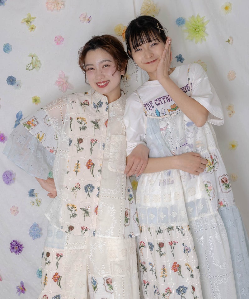 花刺繍×コットンレース×シアー 異素材シャツ-9