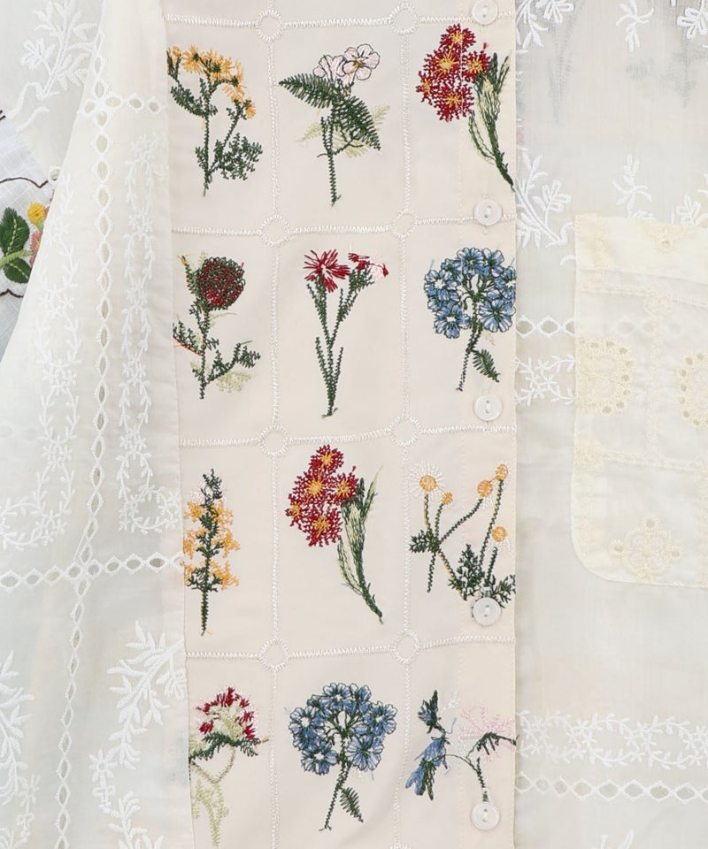 花刺繍×コットンレース×シアー 異素材シャツ-12
