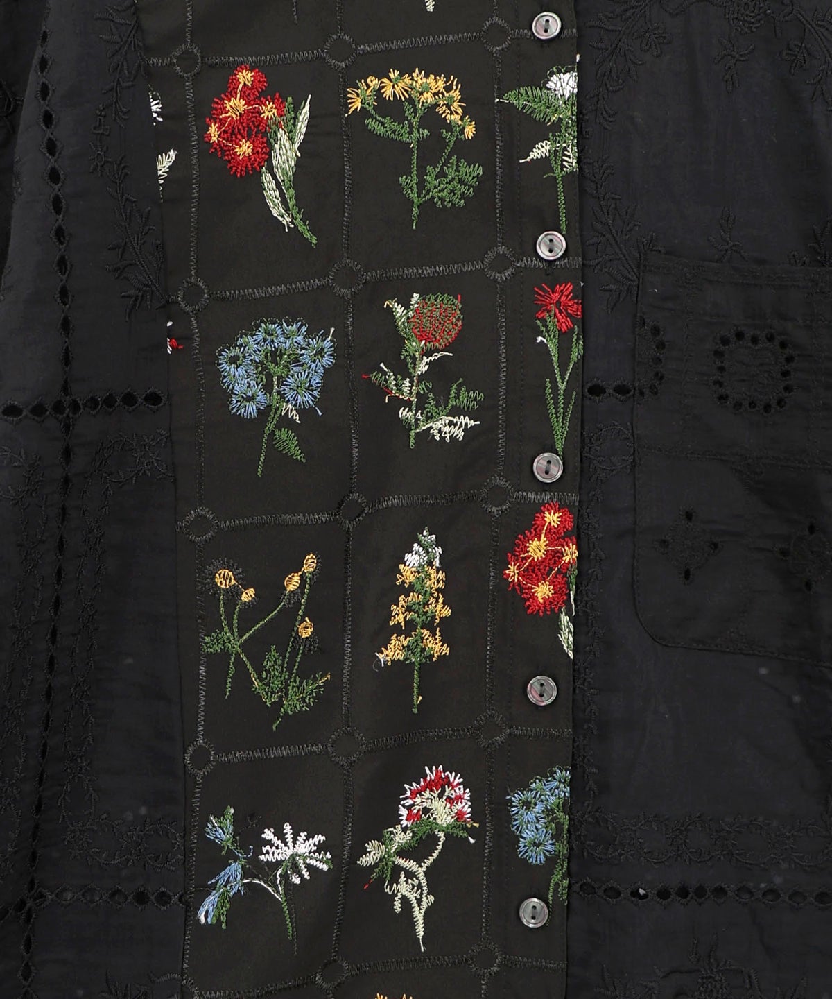 花刺繍×コットンレース×シアー 異素材シャツ-15