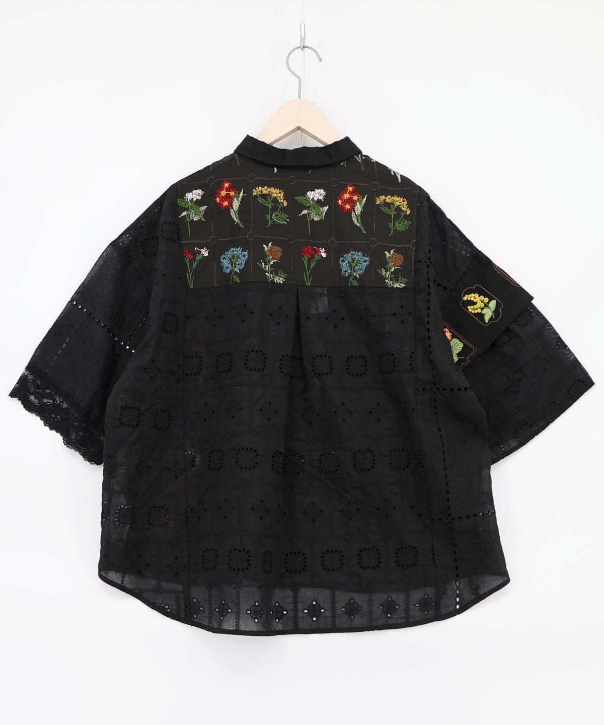 花刺繍×コットンレース×シアー 異素材シャツ-15