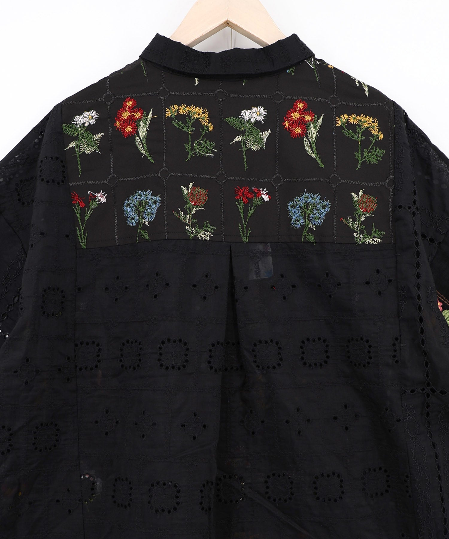 162601：花刺繍×コットンレース×シアー 異素材シャツの通販-ScoLar