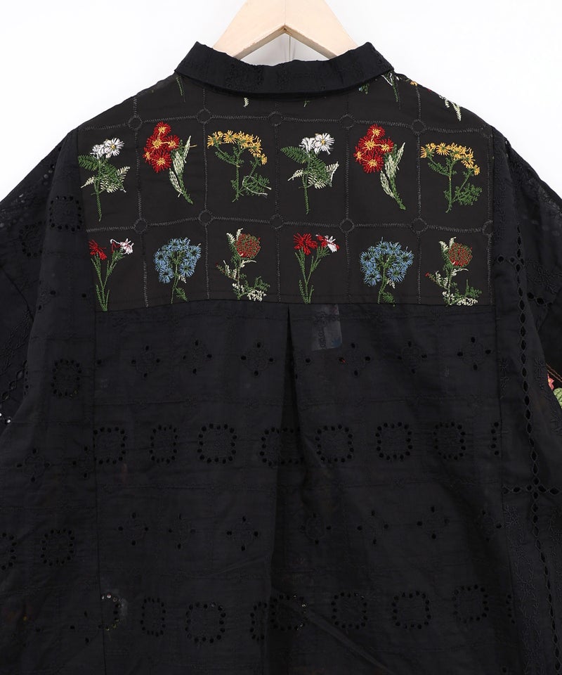 花刺繍×コットンレース×シアー 異素材シャツ-21