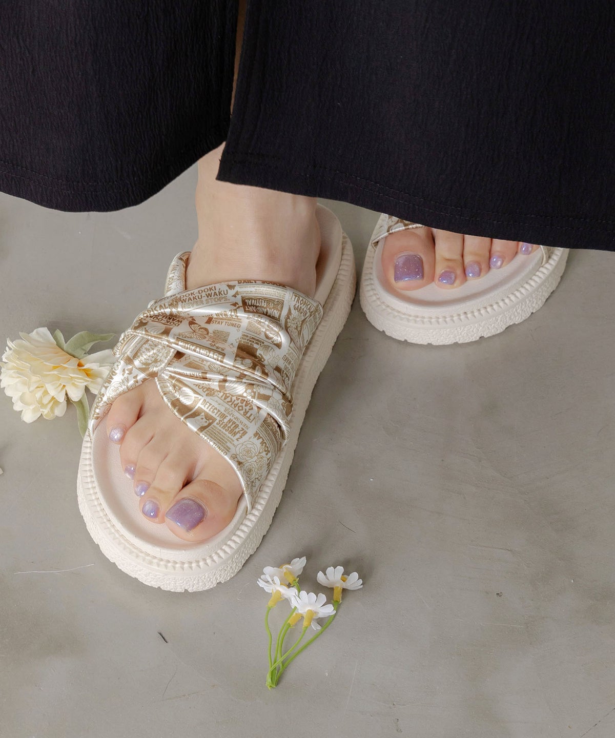 コラージュ柄スカーフねじりサンダル-1