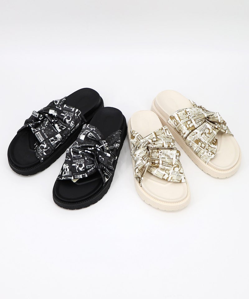 コラージュ柄スカーフねじりサンダル-13