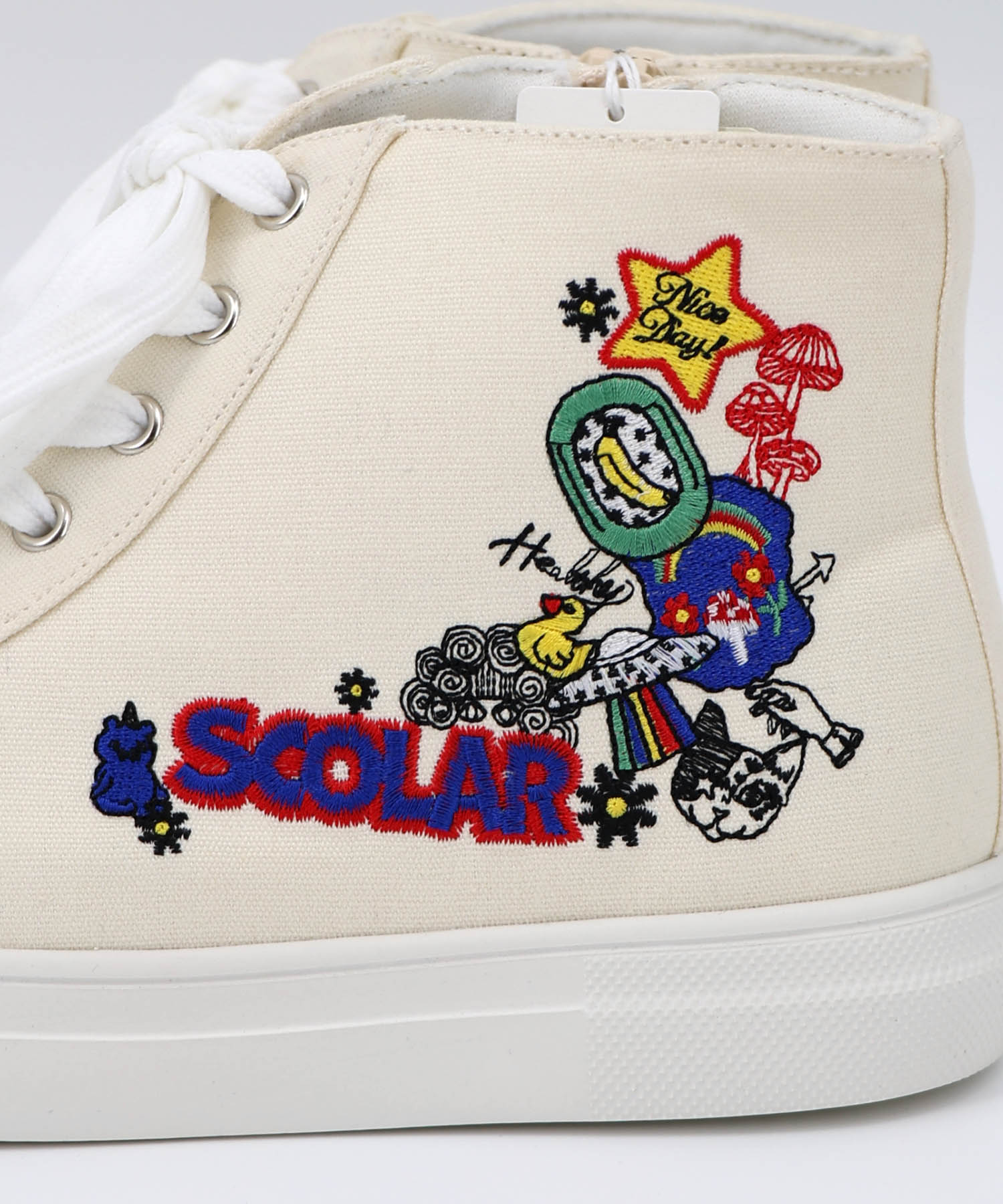 SS-195：ポップ刺繍入り ハイカットスニーカーの通販-ScoLar