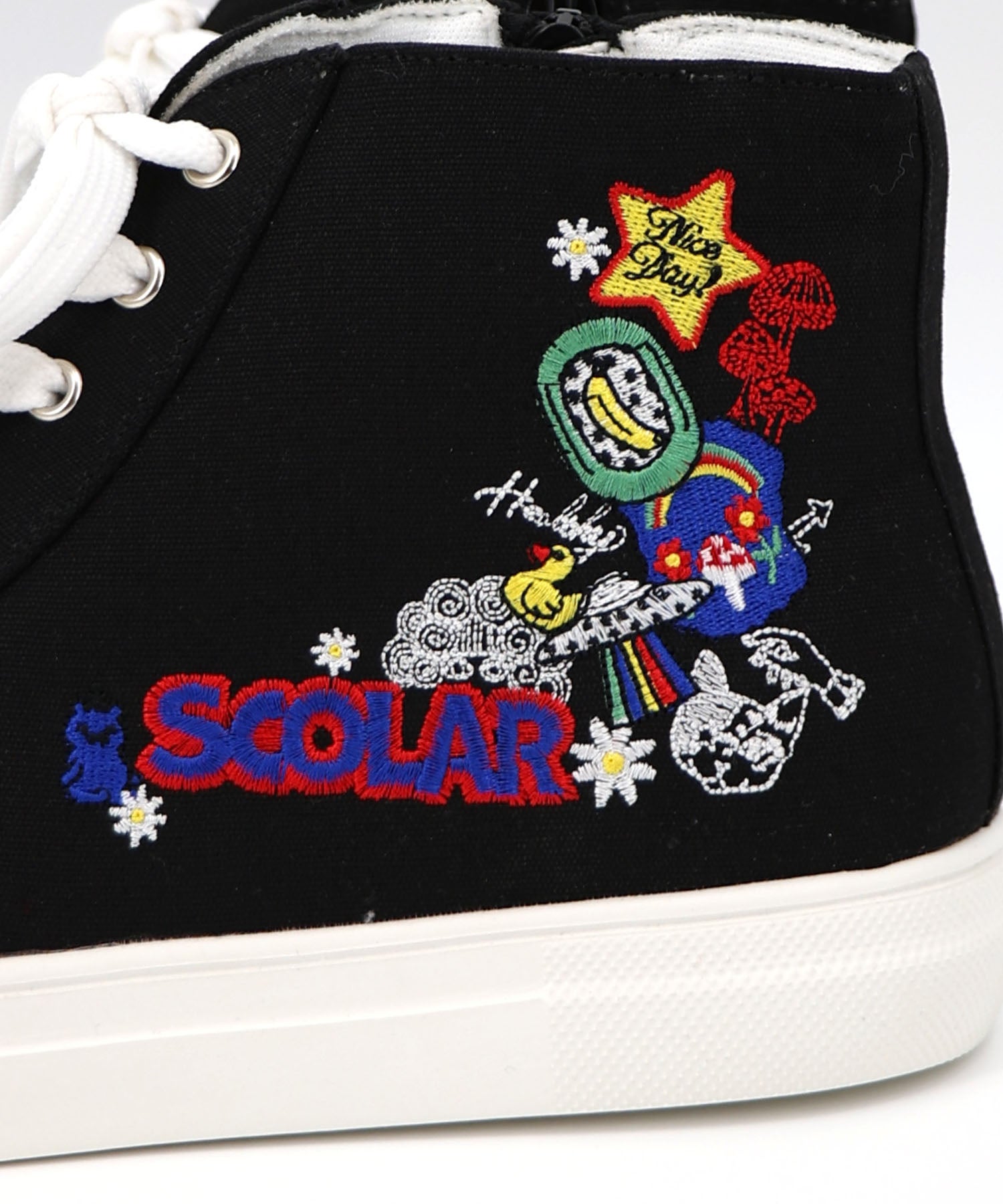 SS-195：ポップ刺繍入り ハイカットスニーカーの通販-ScoLar