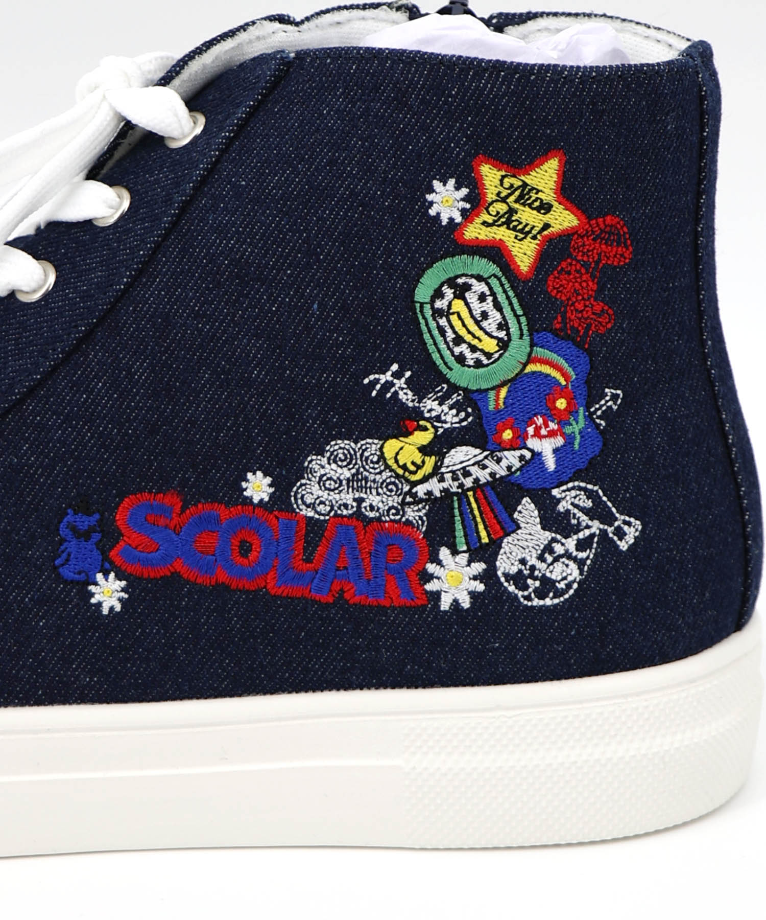 SS-195：ポップ刺繍入り ハイカットスニーカーの通販-ScoLar