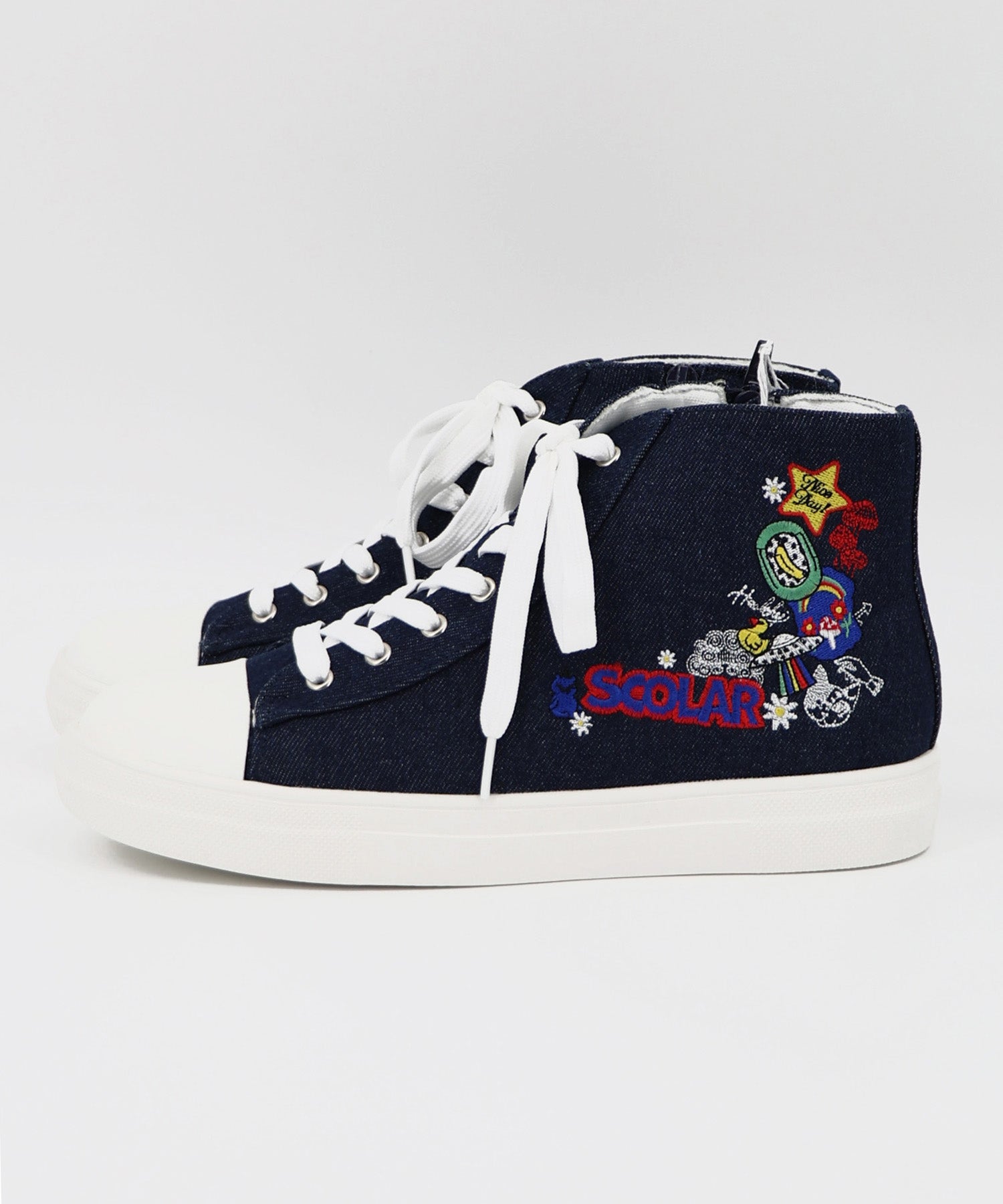 SS-195：ポップ刺繍入り ハイカットスニーカーの通販-ScoLar