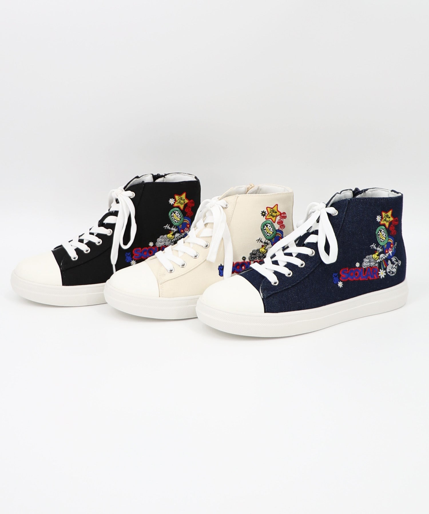 SS-195：ポップ刺繍入り ハイカットスニーカーの通販-ScoLar