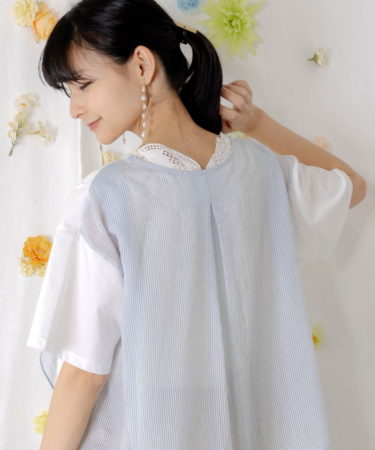 蝶バック刺繍 ラメ入り針抜きテレコタンクトップ-3