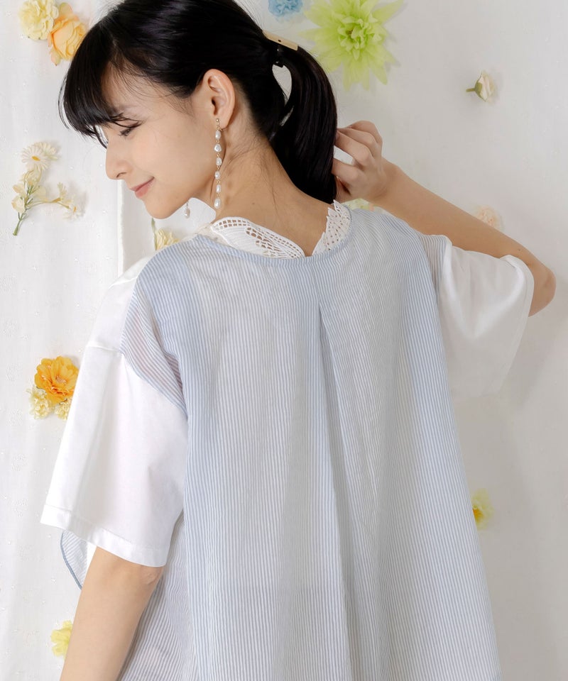 蝶バック刺繍 ラメ入り針抜きテレコタンクトップ-3