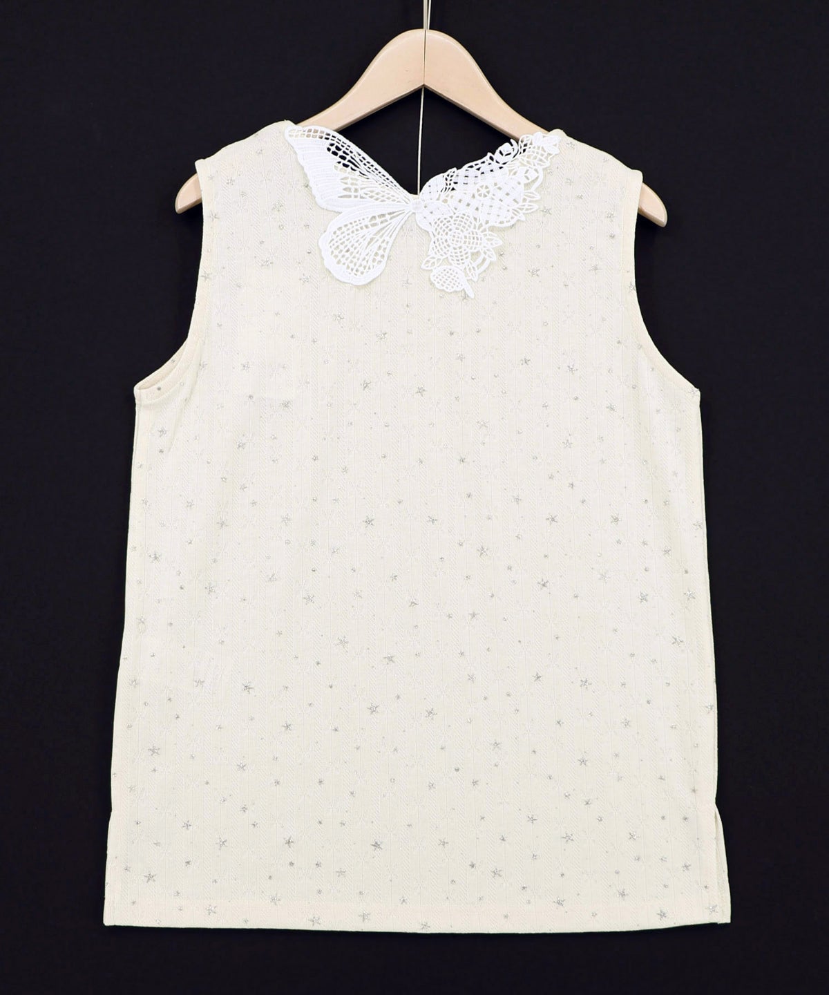 蝶バック刺繍 ラメ入り針抜きテレコタンクトップ-5