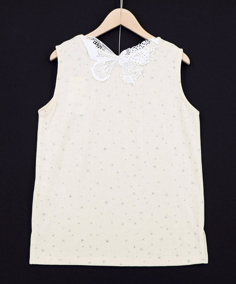 蝶バック刺繍 ラメ入り針抜きテレコタンクトップ-5