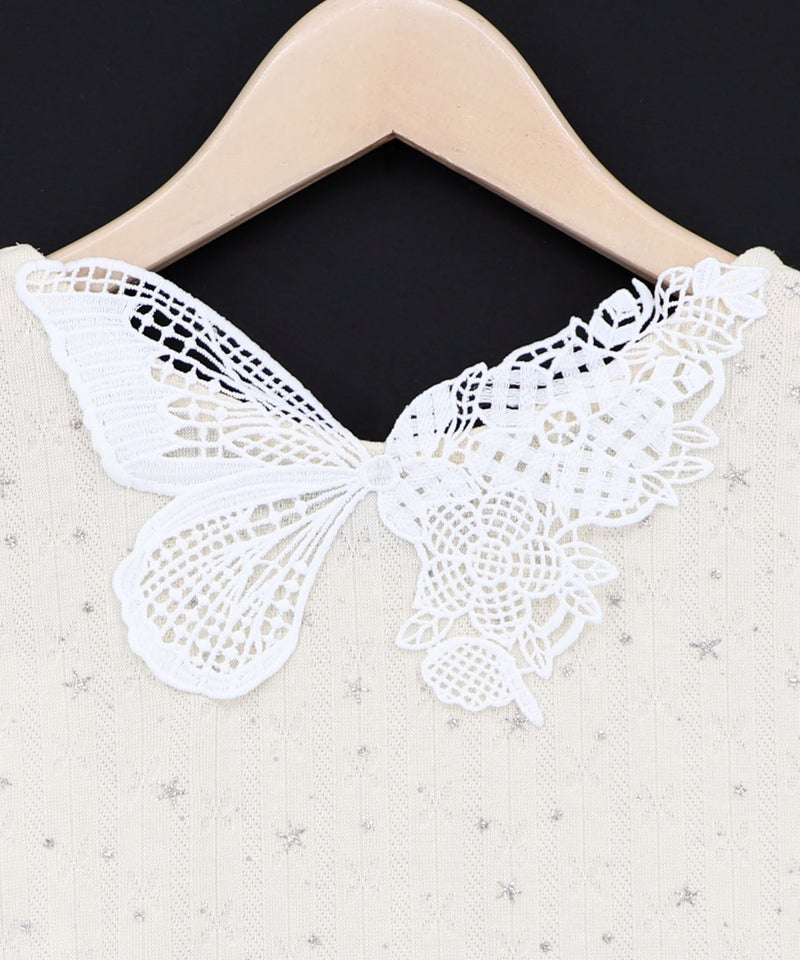 蝶バック刺繍 ラメ入り針抜きテレコタンクトップ-7