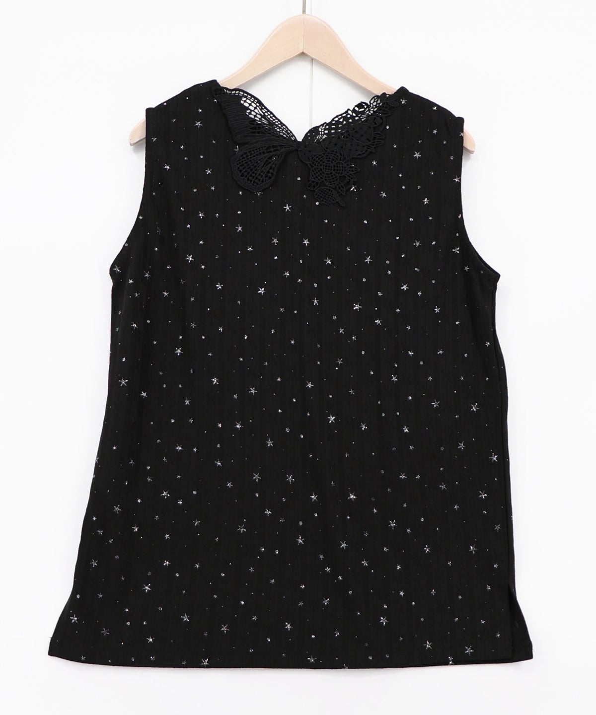 蝶バック刺繍 ラメ入り針抜きテレコタンクトップ-8