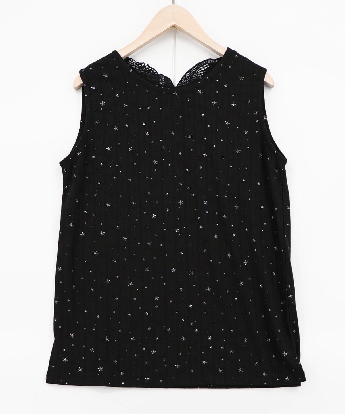 蝶バック刺繍 ラメ入り針抜きテレコタンクトップ-9