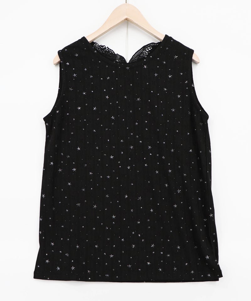 蝶バック刺繍 ラメ入り針抜きテレコタンクトップ-9