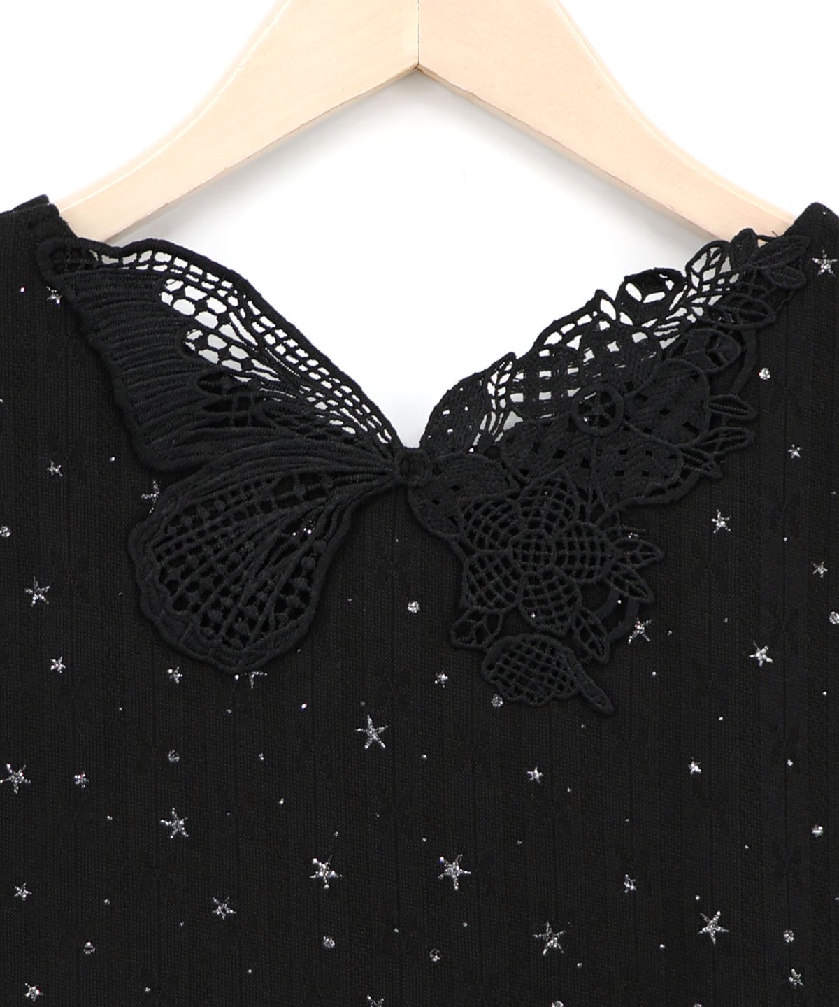 蝶バック刺繍 ラメ入り針抜きテレコタンクトップ-10