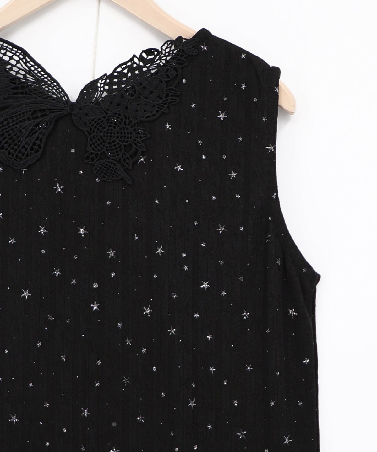 蝶バック刺繍 ラメ入り針抜きテレコタンクトップ-11