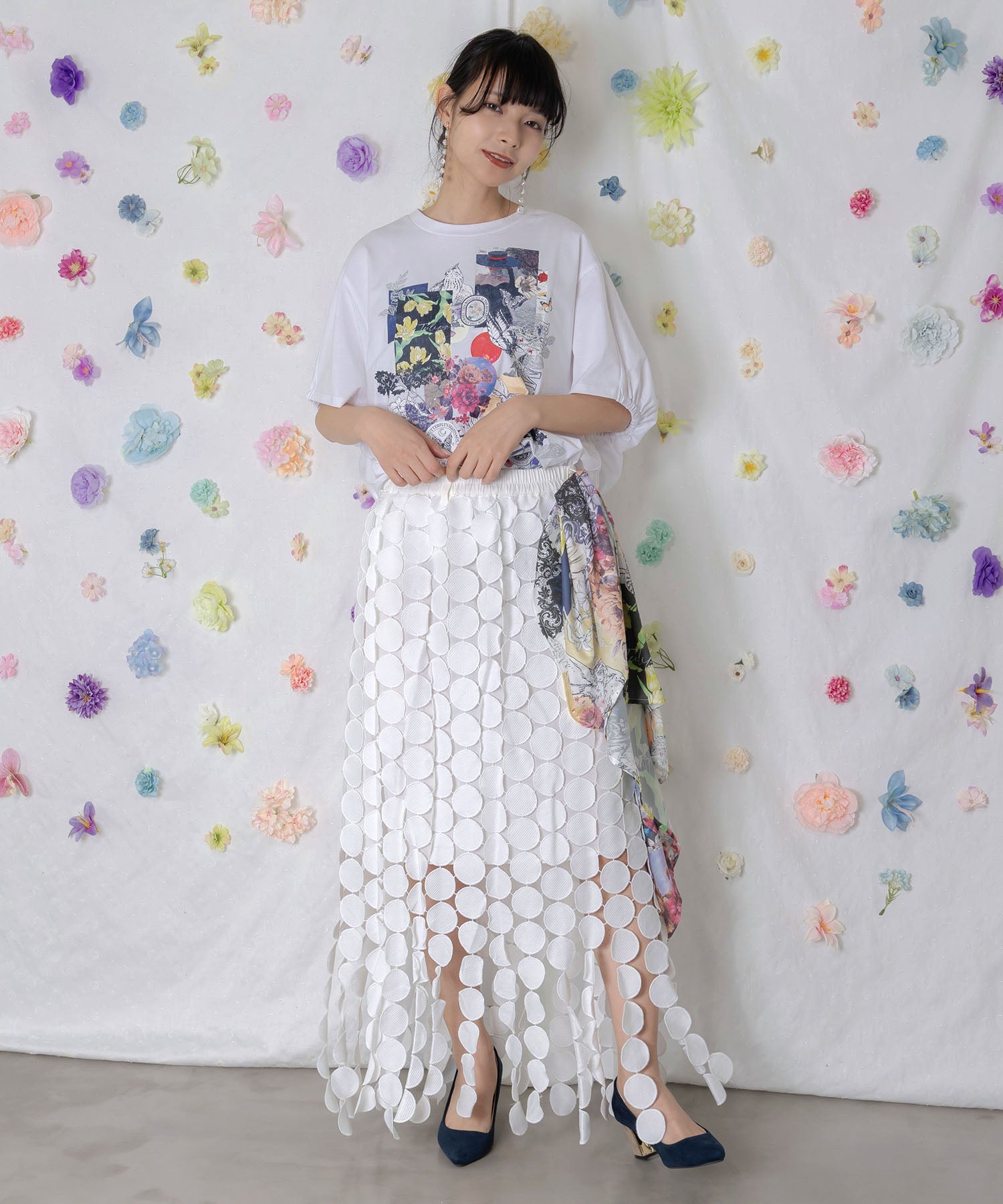 イズスカラー　562208：花コラージュ柄シルケット天竺チュニック 562208：花コラージュ柄シルケット天竺チュニックの通販-ScoLar