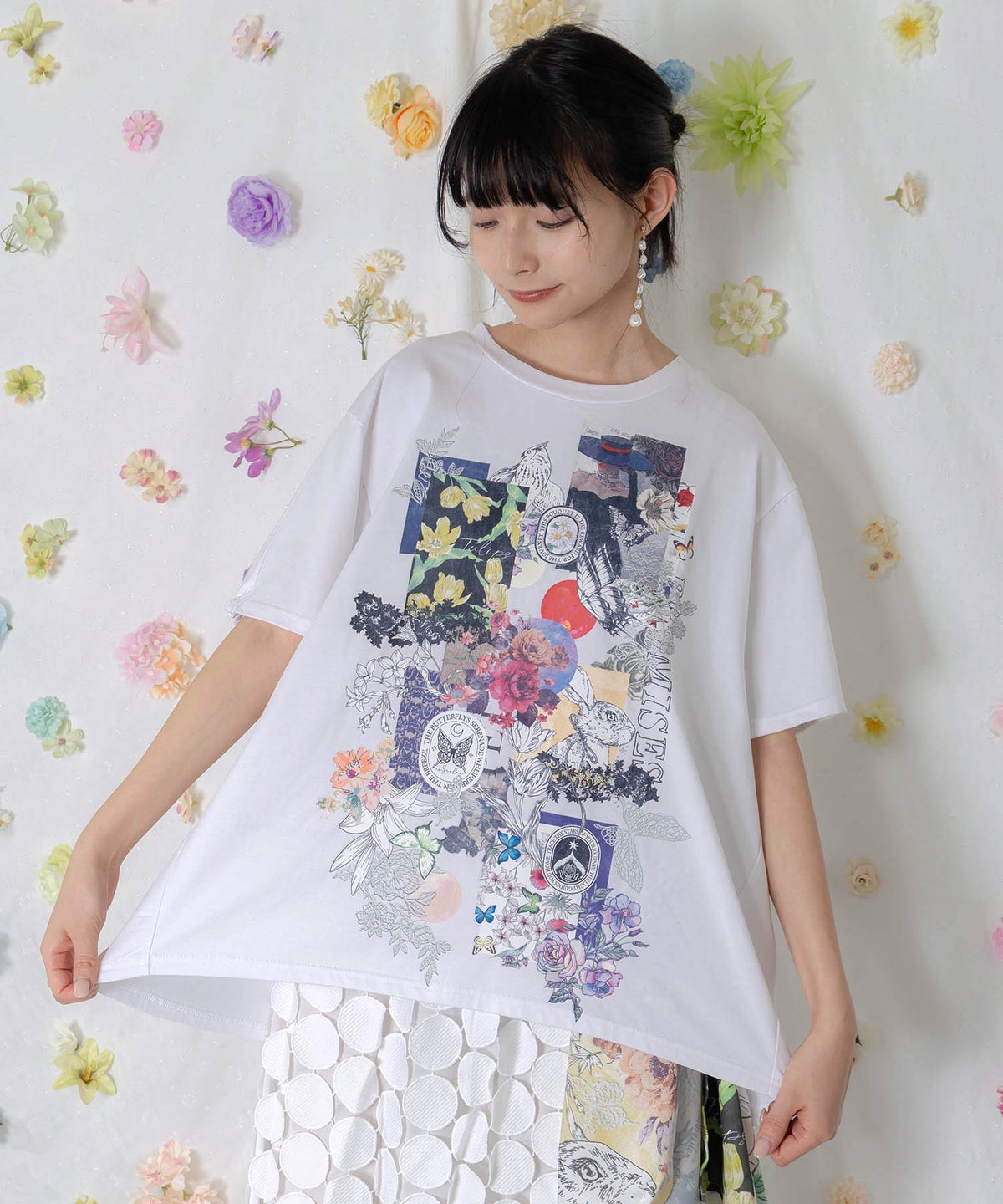 花コラージュ柄シルケット天竺チュニック-3