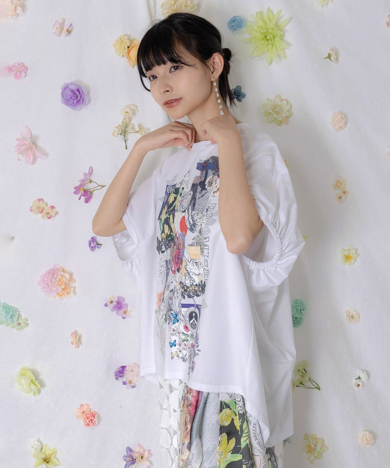 花コラージュ柄シルケット天竺チュニック-4