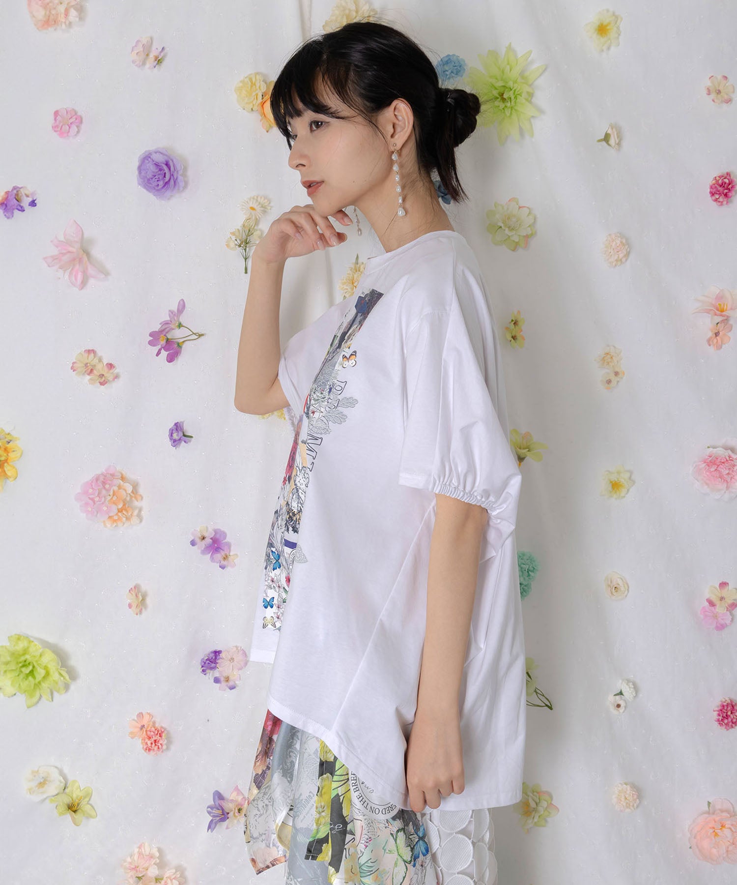 562208：花コラージュ柄シルケット天竺チュニックの通販-ScoLar