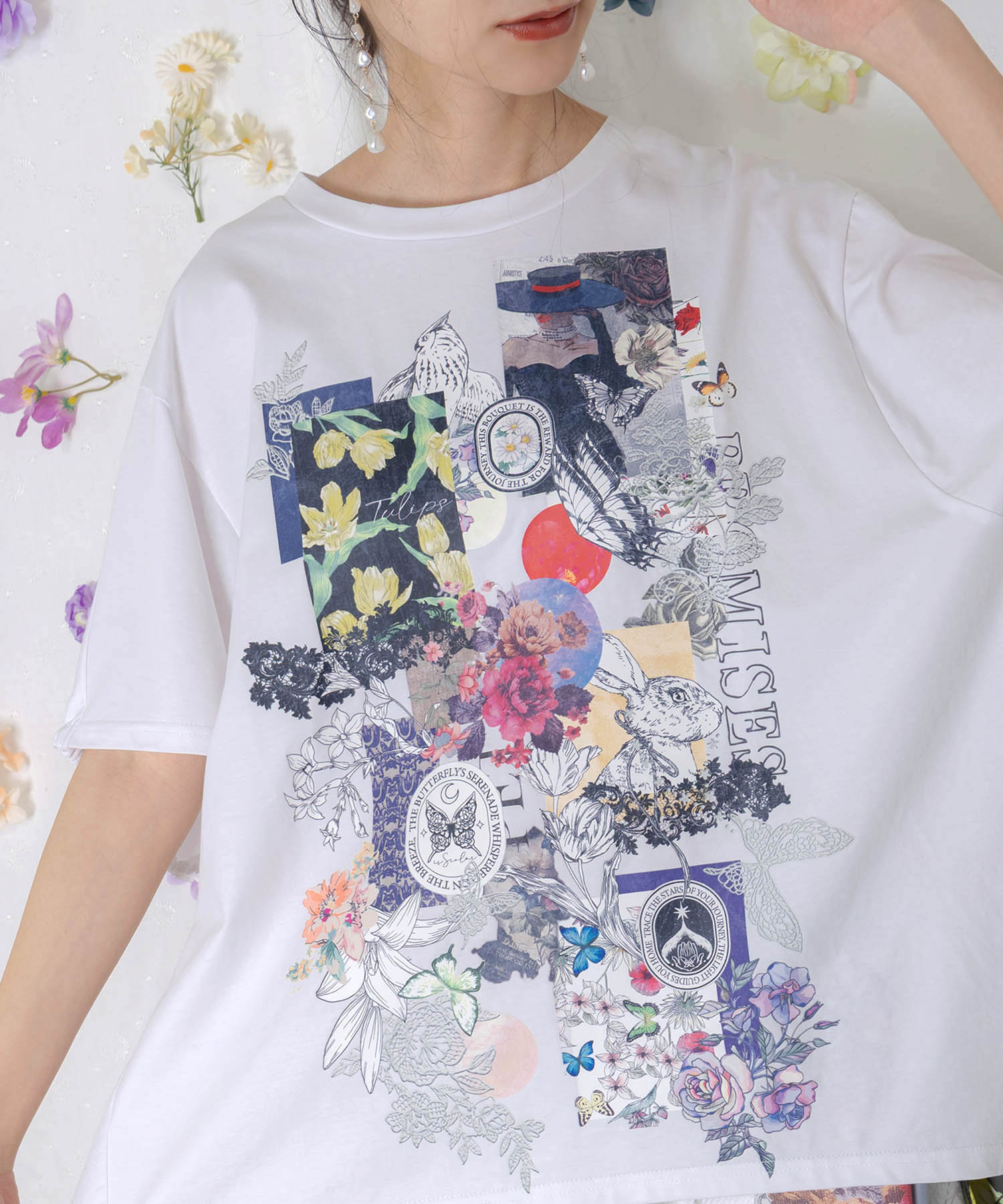 イズスカラー　562208：花コラージュ柄シルケット天竺チュニック 562208：花コラージュ柄シルケット天竺チュニックの通販-ScoLar