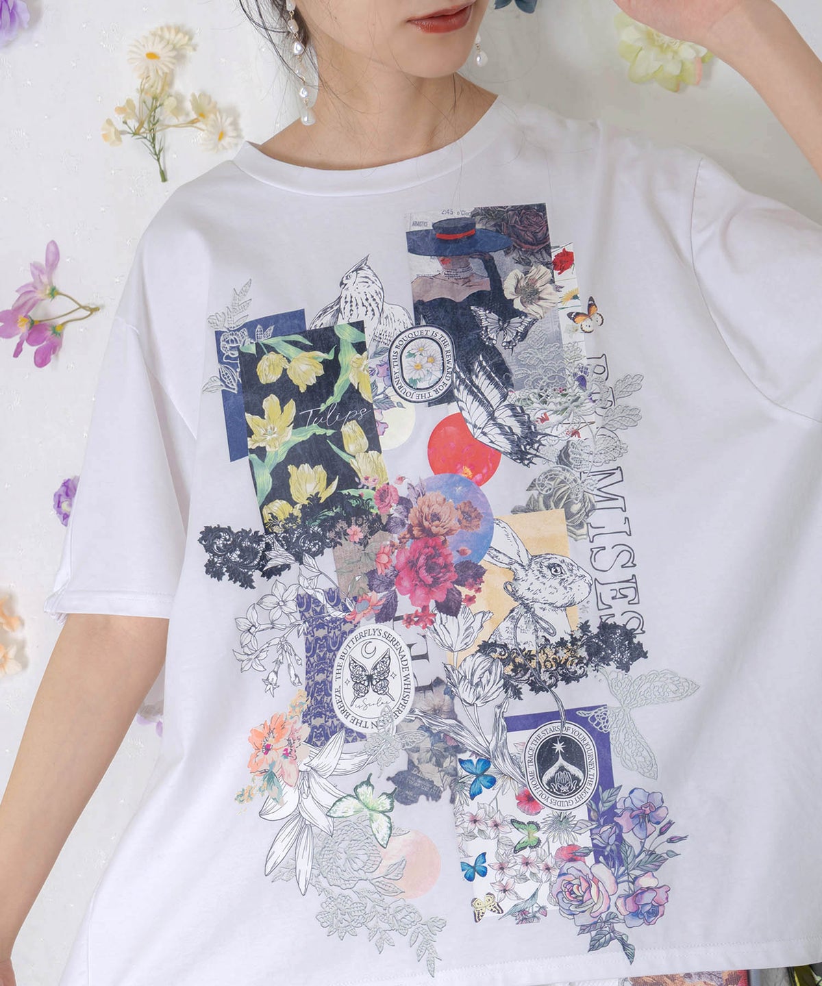 花コラージュ柄シルケット天竺チュニック-7