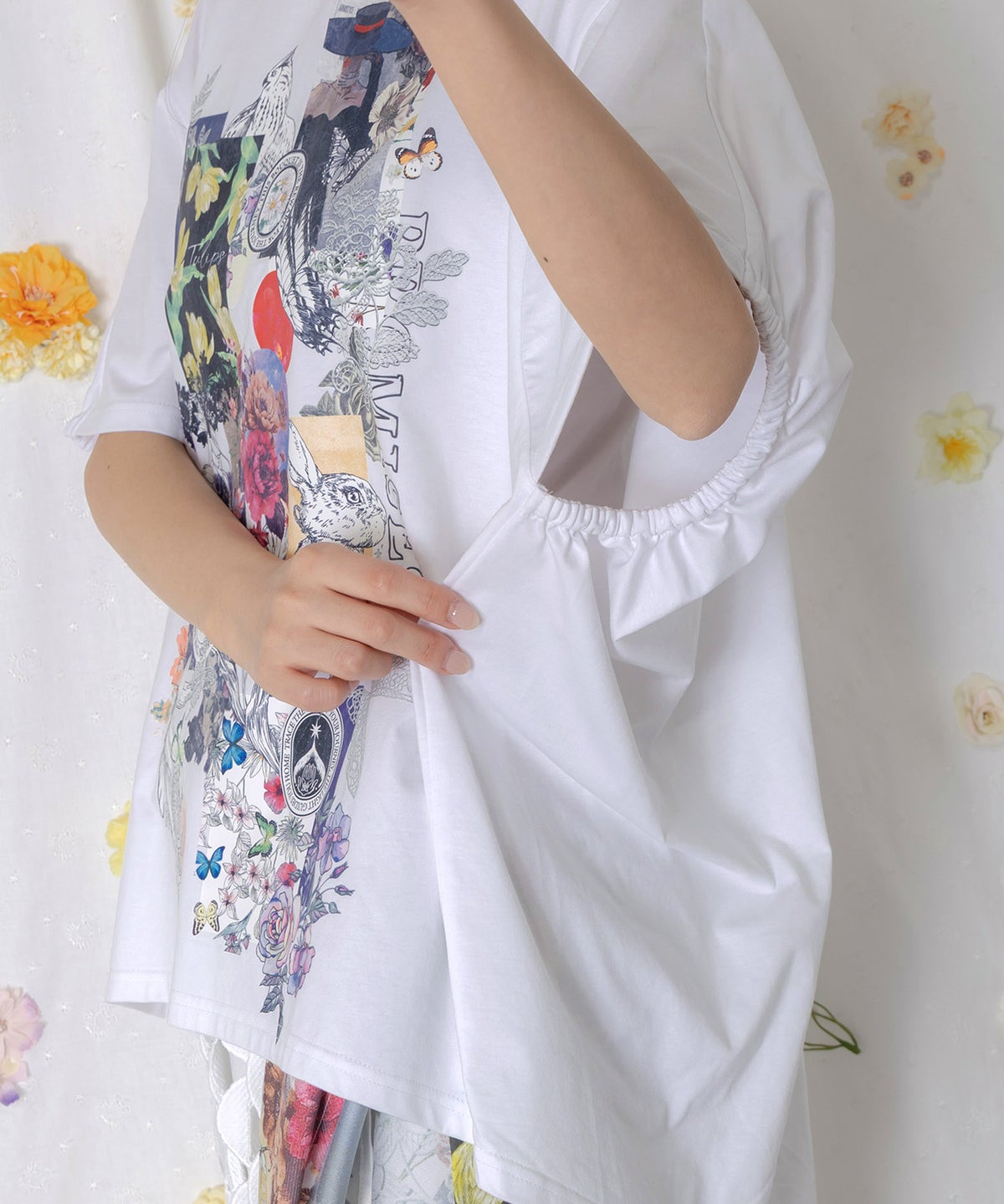 花コラージュ柄シルケット天竺チュニック-8