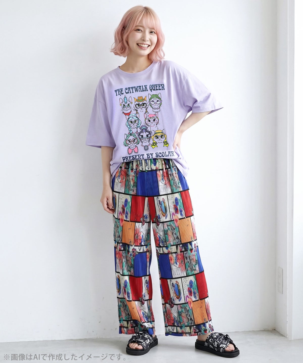 キャットウォーククイーン柄Tシャツ-3