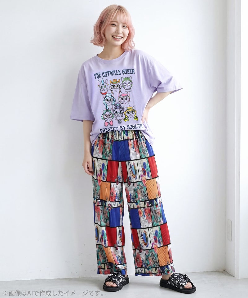キャットウォーククイーン柄Tシャツ-3