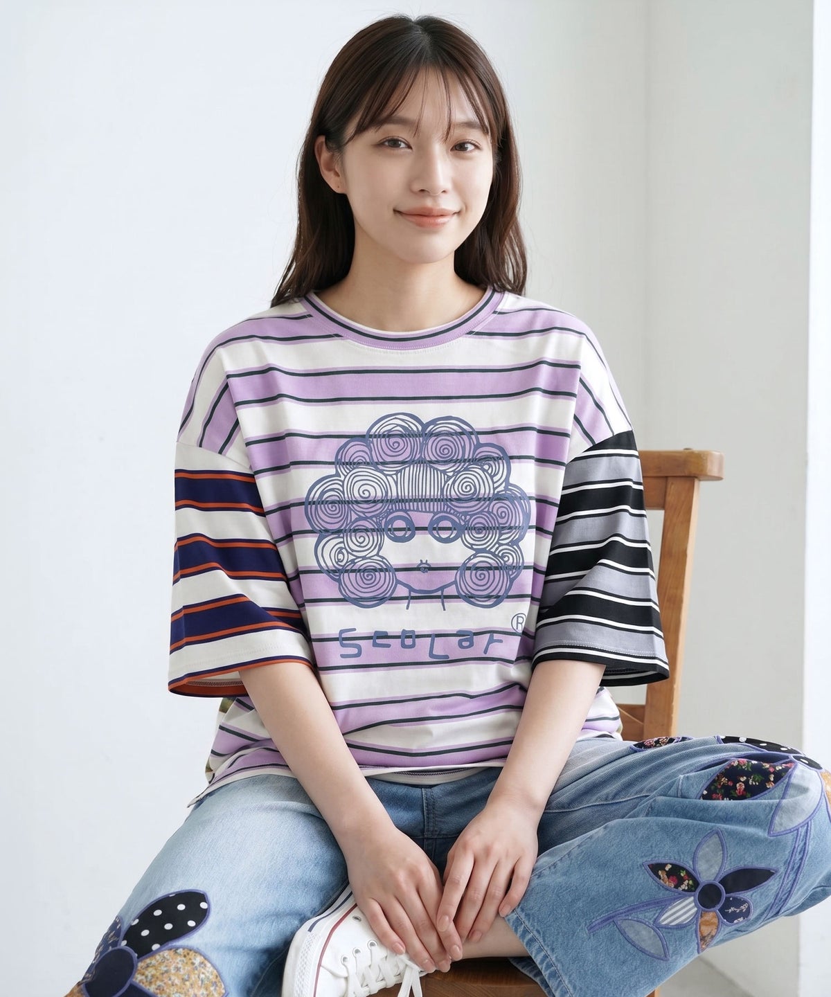 スカラーちゃん 配色ボーダー切替プルオーバー-1