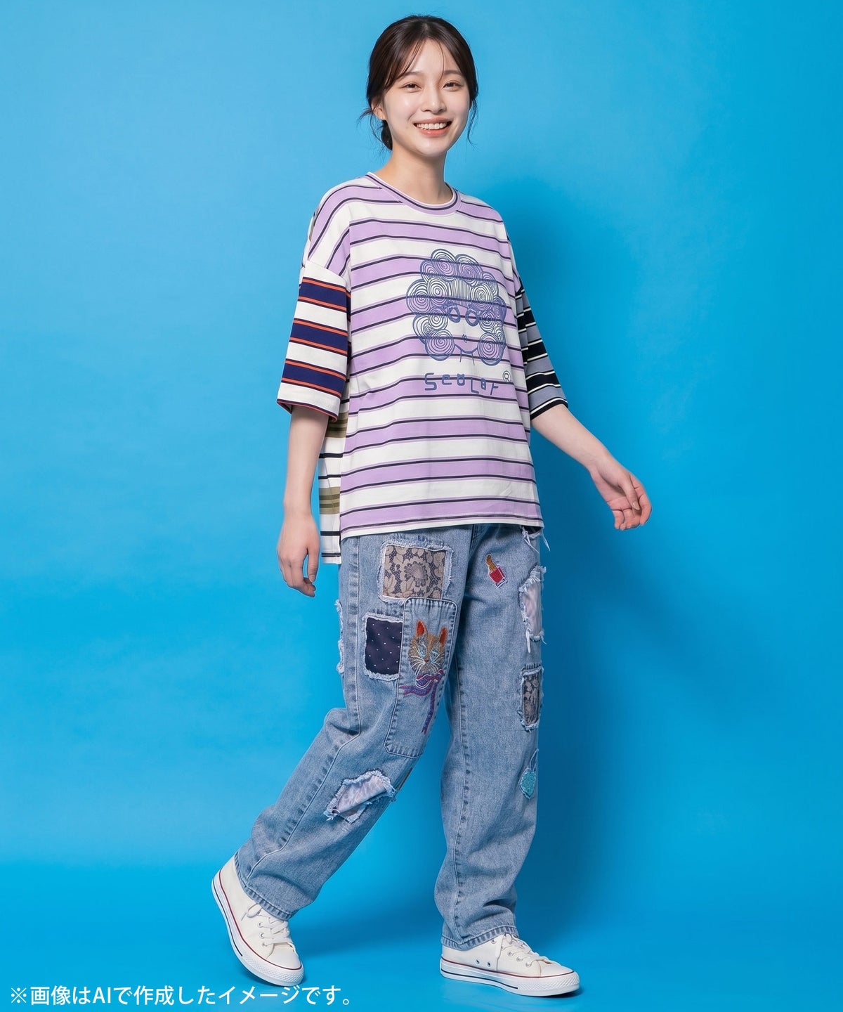 スカラーちゃん 配色ボーダー切替プルオーバー-2