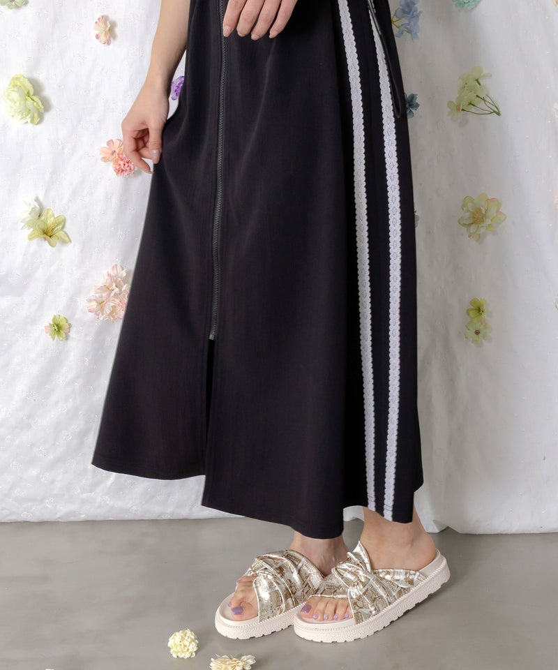 レーステープ×蝶柄生地×薄地ジャージワンピース-10