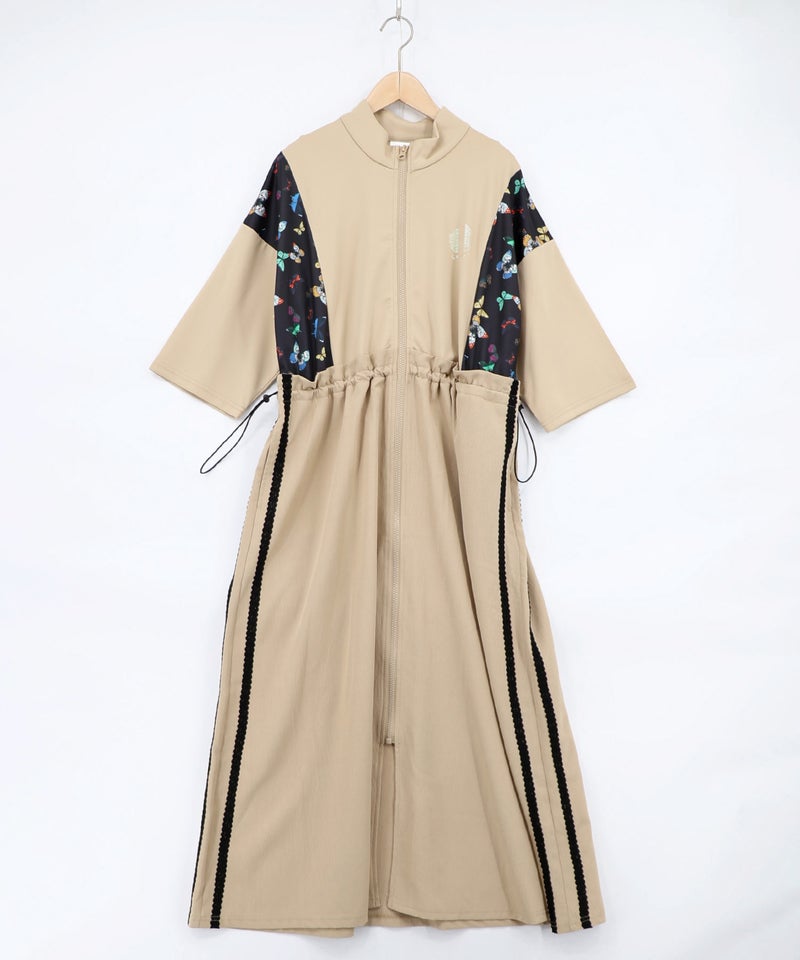 レーステープ×蝶柄生地×薄地ジャージワンピース-13