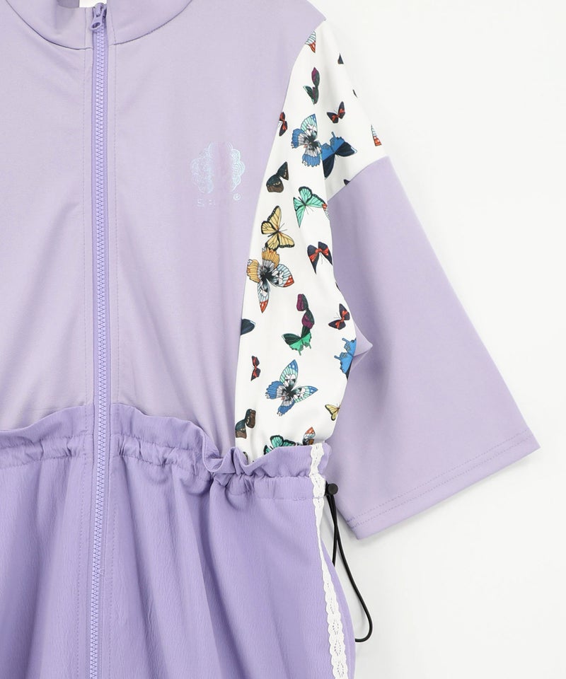 レーステープ×蝶柄生地×薄地ジャージワンピース-18