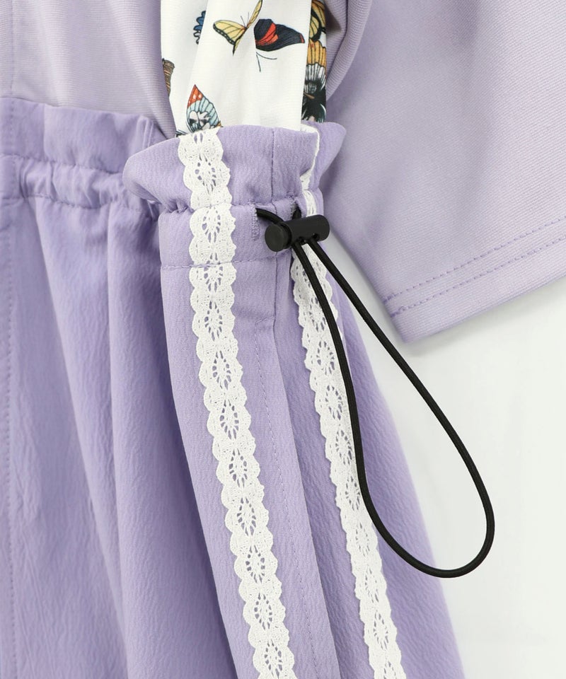 レーステープ×蝶柄生地×薄地ジャージワンピース-19