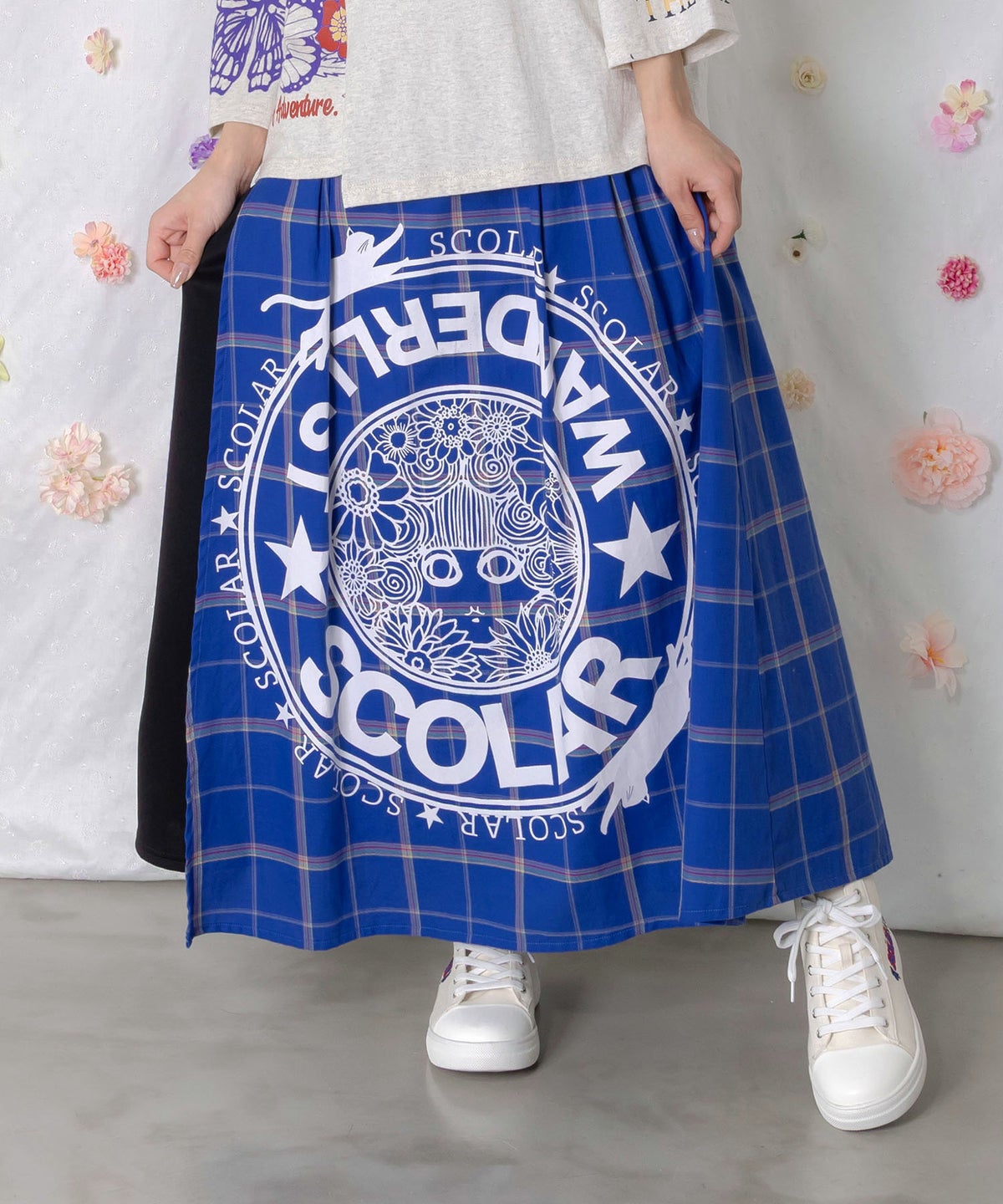 チェック×ジャージ レイヤード風スカート-1