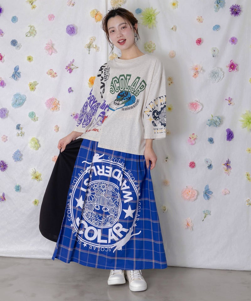 チェック×ジャージ レイヤード風スカート-2