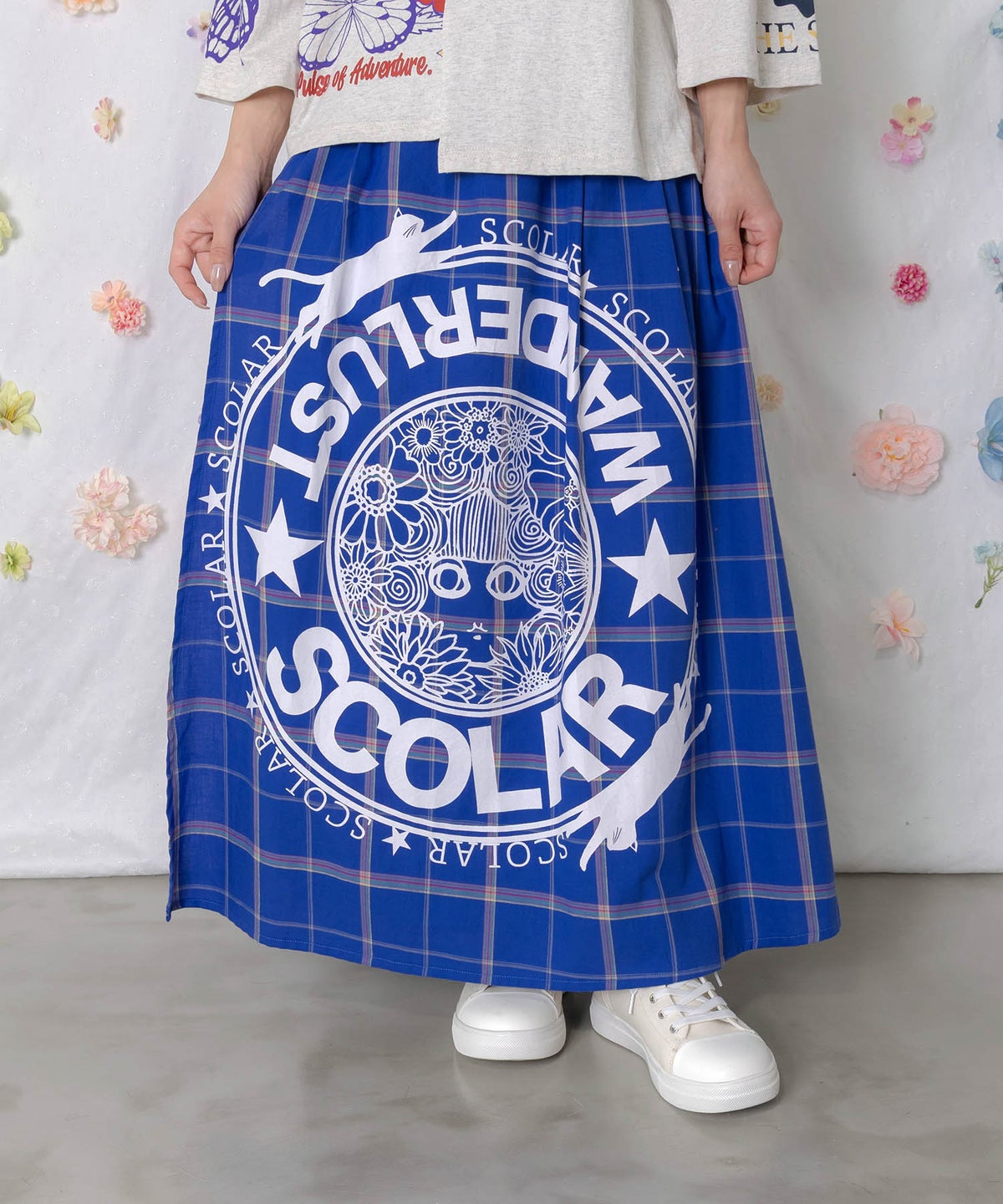 チェック×ジャージ レイヤード風スカート-3