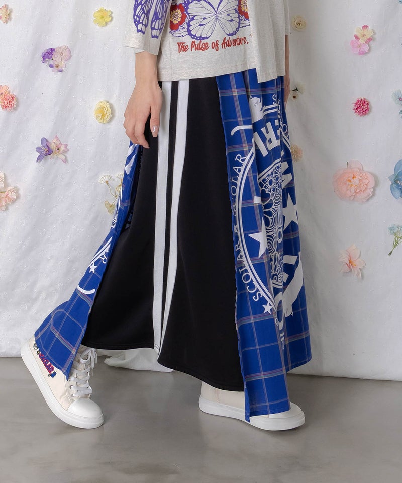 チェック×ジャージ レイヤード風スカート-4