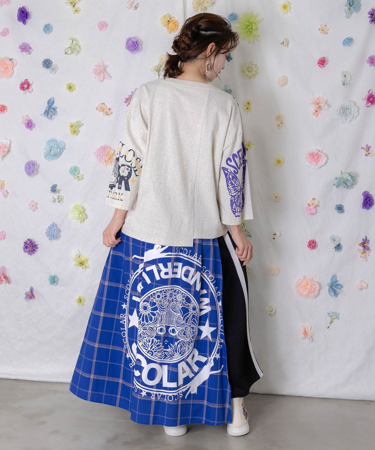 チェック×ジャージ レイヤード風スカート-6