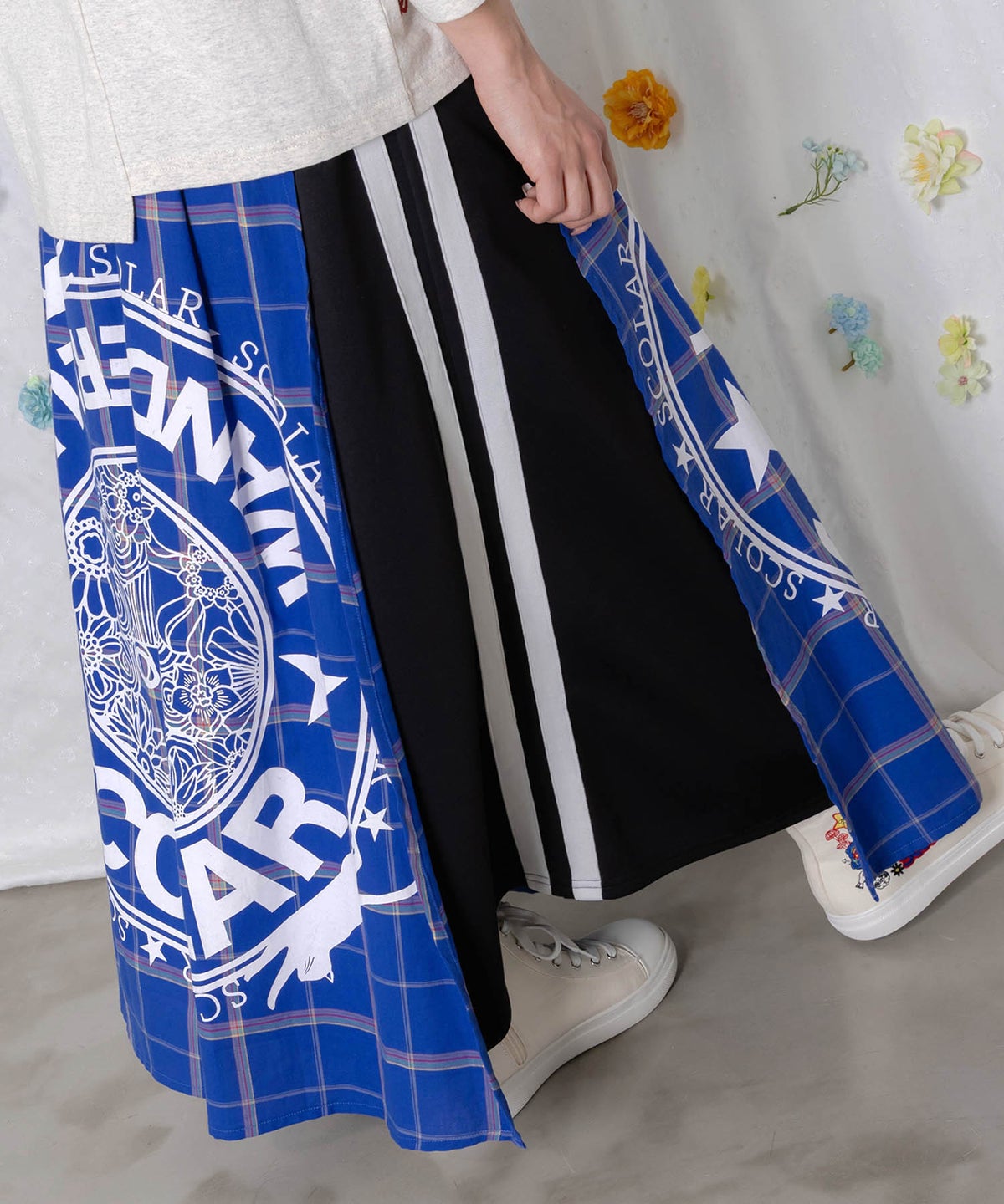 チェック×ジャージ レイヤード風スカート-8