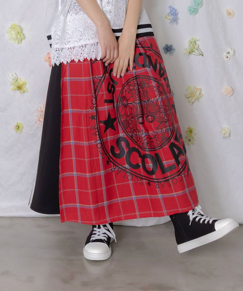 チェック×ジャージ レイヤード風スカート-9