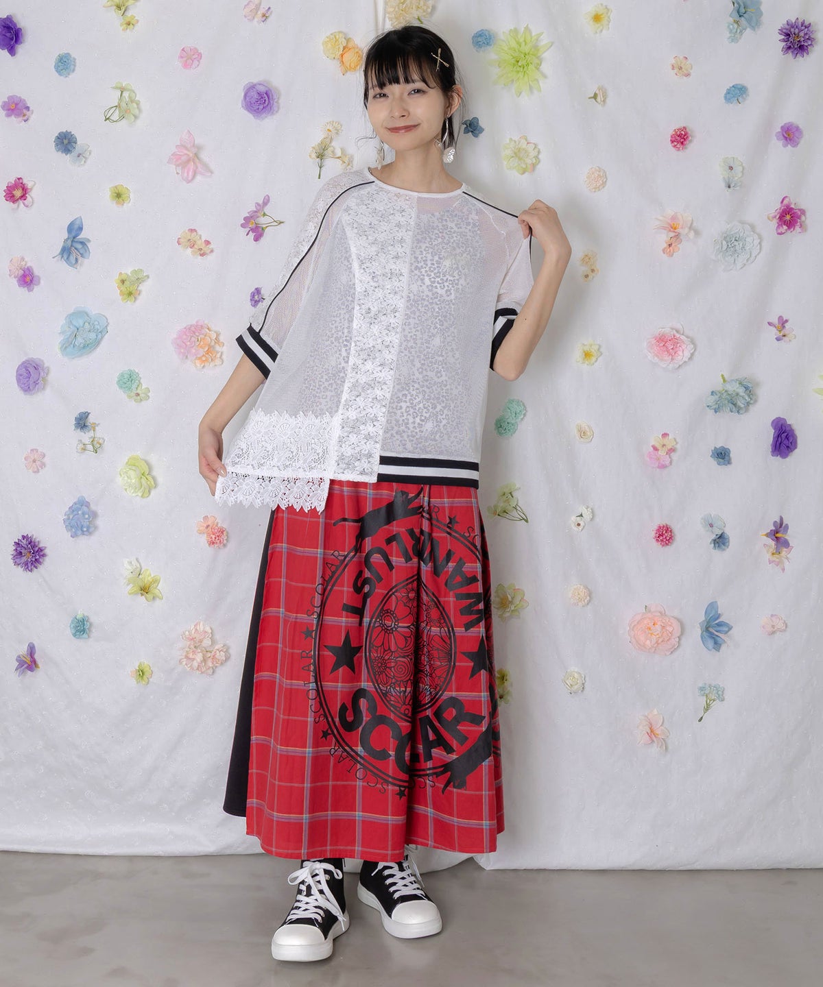 チェック×ジャージ レイヤード風スカート-10