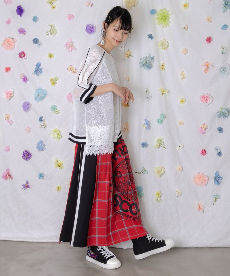 チェック×ジャージ レイヤード風スカート-11