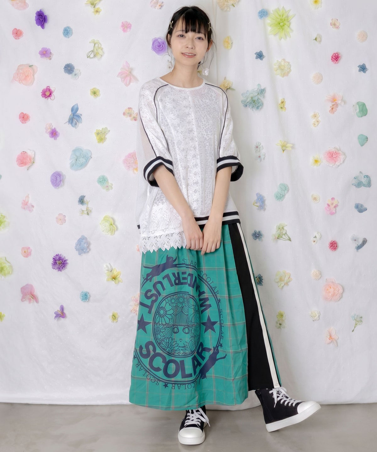 チェック×ジャージ レイヤード風スカート-15