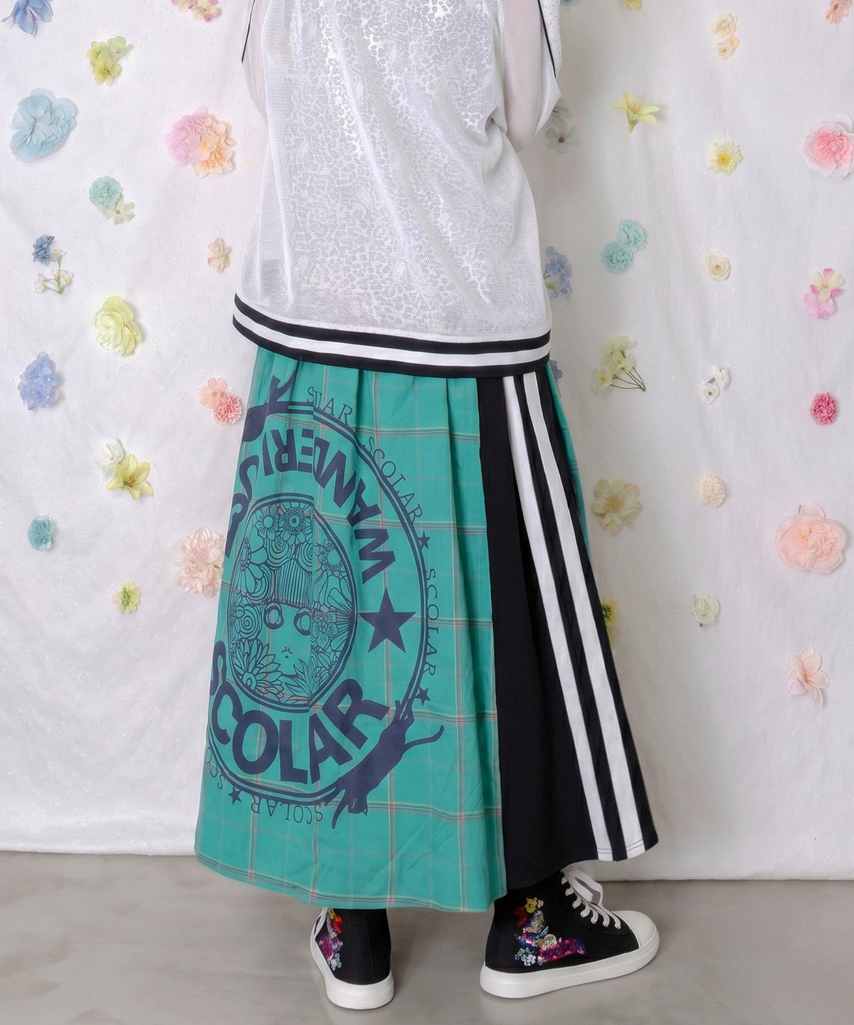 チェック×ジャージ レイヤード風スカート-16